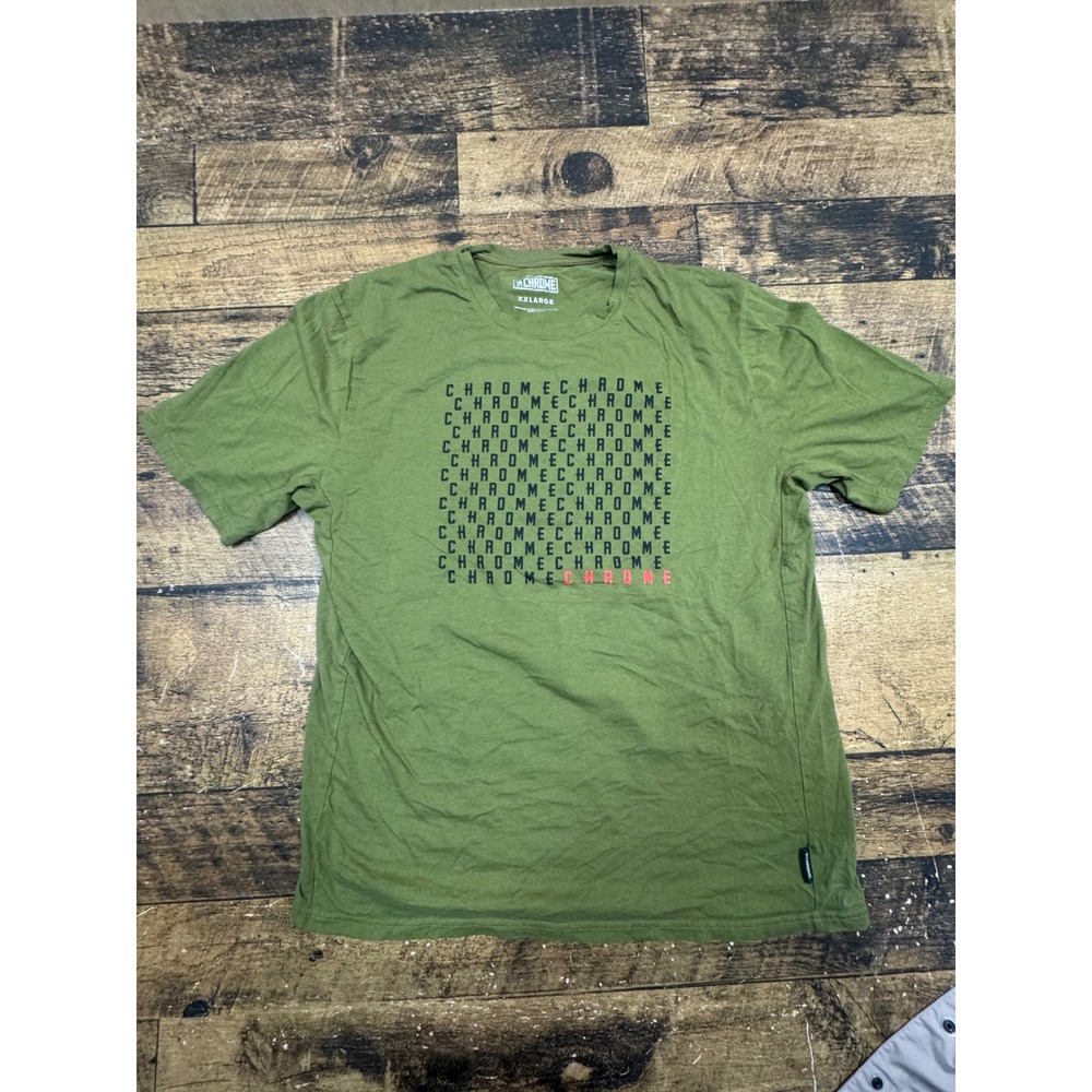 Chrome Industries‎ Mens XXL Olive Green Stacked Logo Graphic T-Shirt Modal Blend